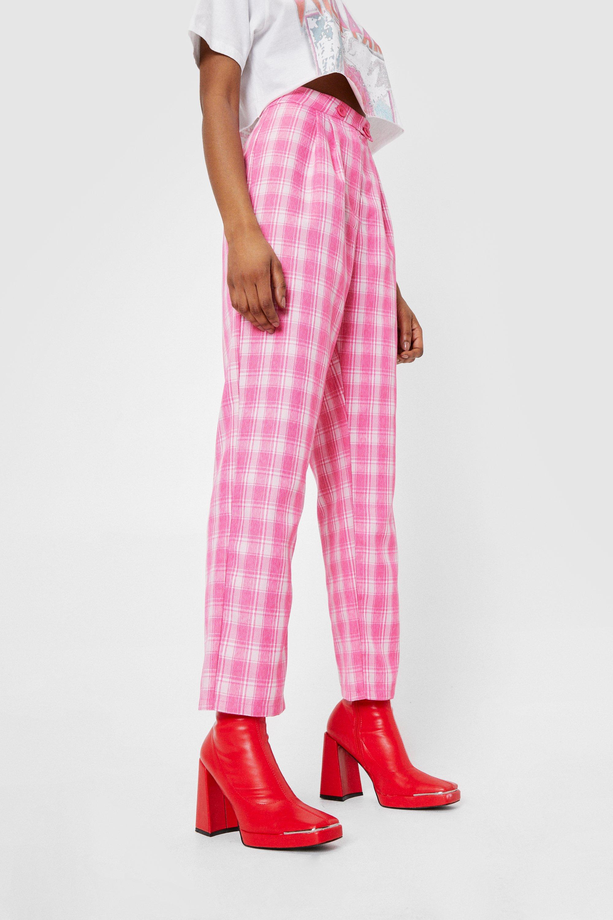 Pink and white hot sale checkered pants